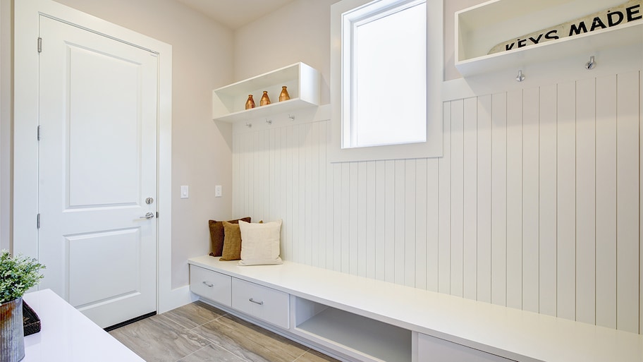 white foyer mudroom