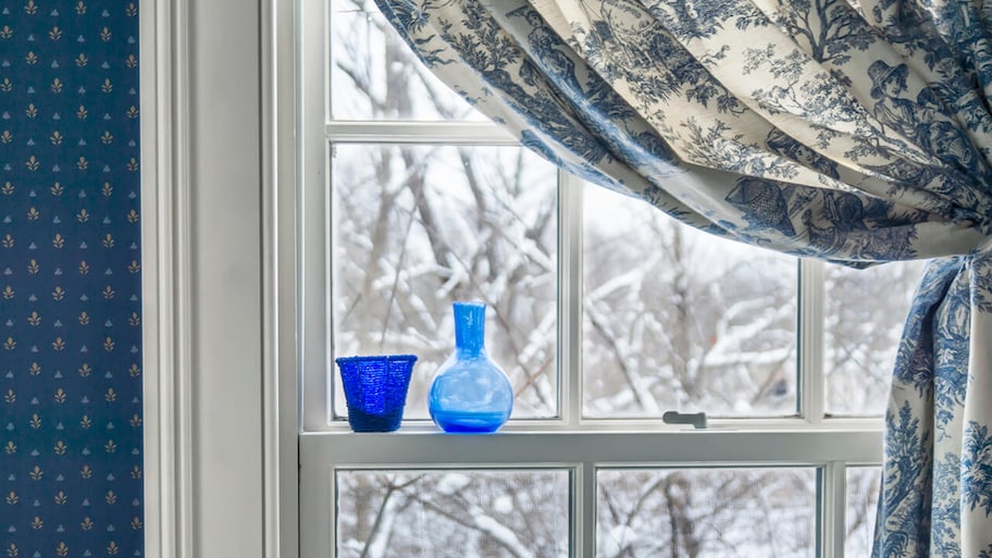 bedroom window with curtains pulled back