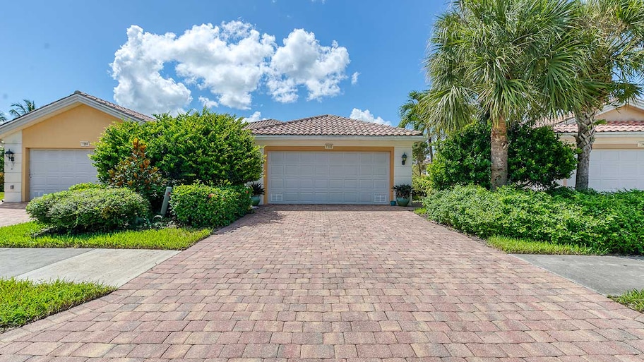 newly installed driveway made of pavers