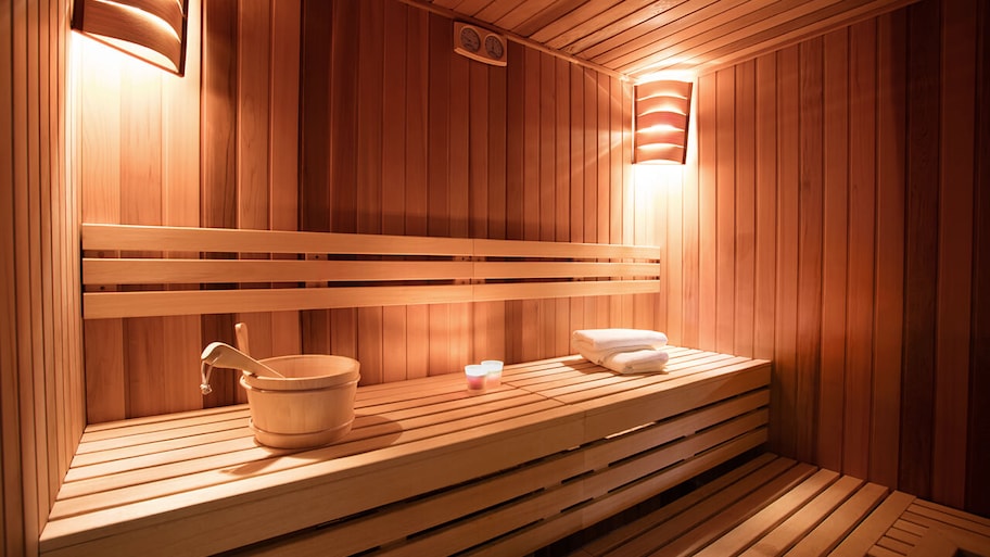 wooden sauna installed in a home