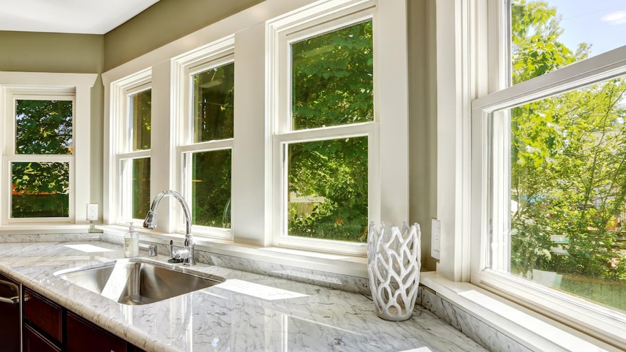 Kitchen cabinet with marble top and sink