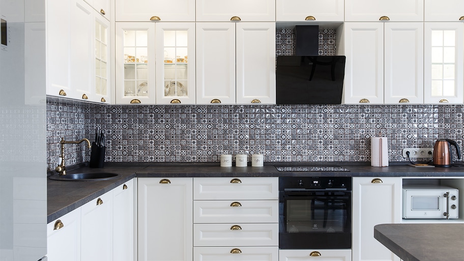 classic kitchen with white cabinets