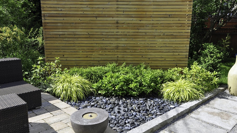 contemporary stone landscaping in an urban rock garden