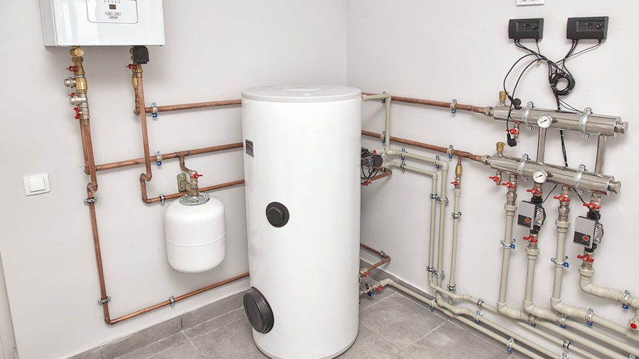 home basement with new boiler system installed