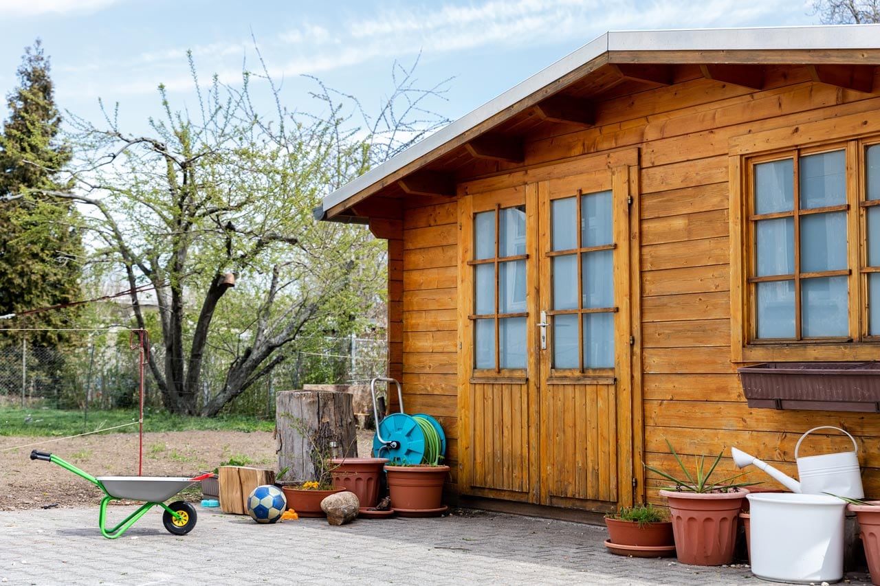 A prefab wooden cabin