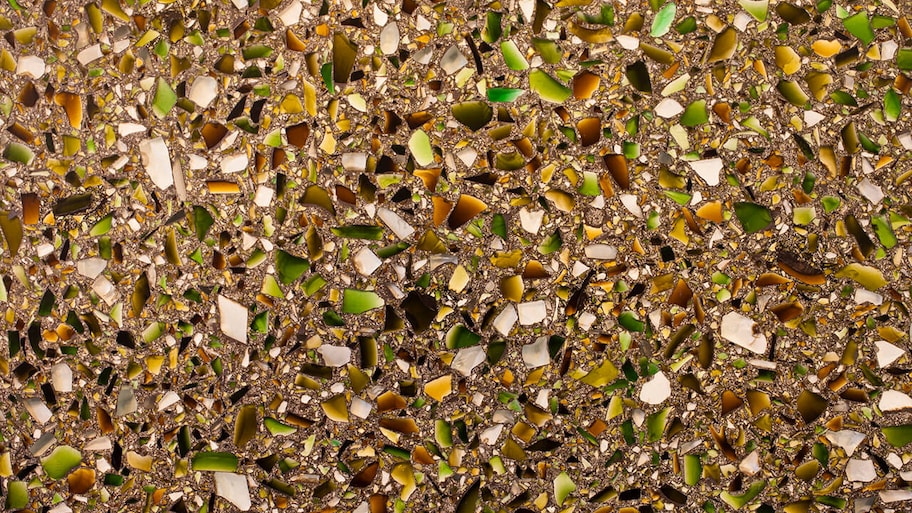 close up of recycled glass countertop 