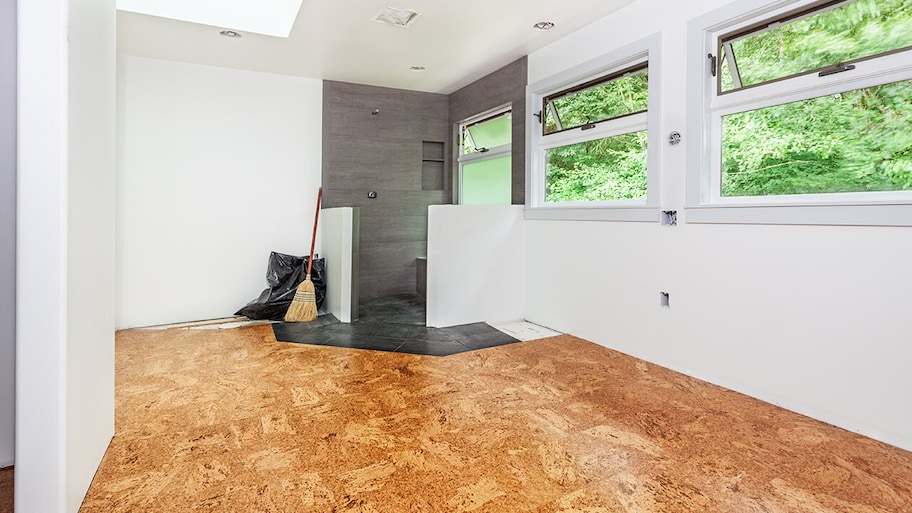 cork flooring installed in modern remodeled home