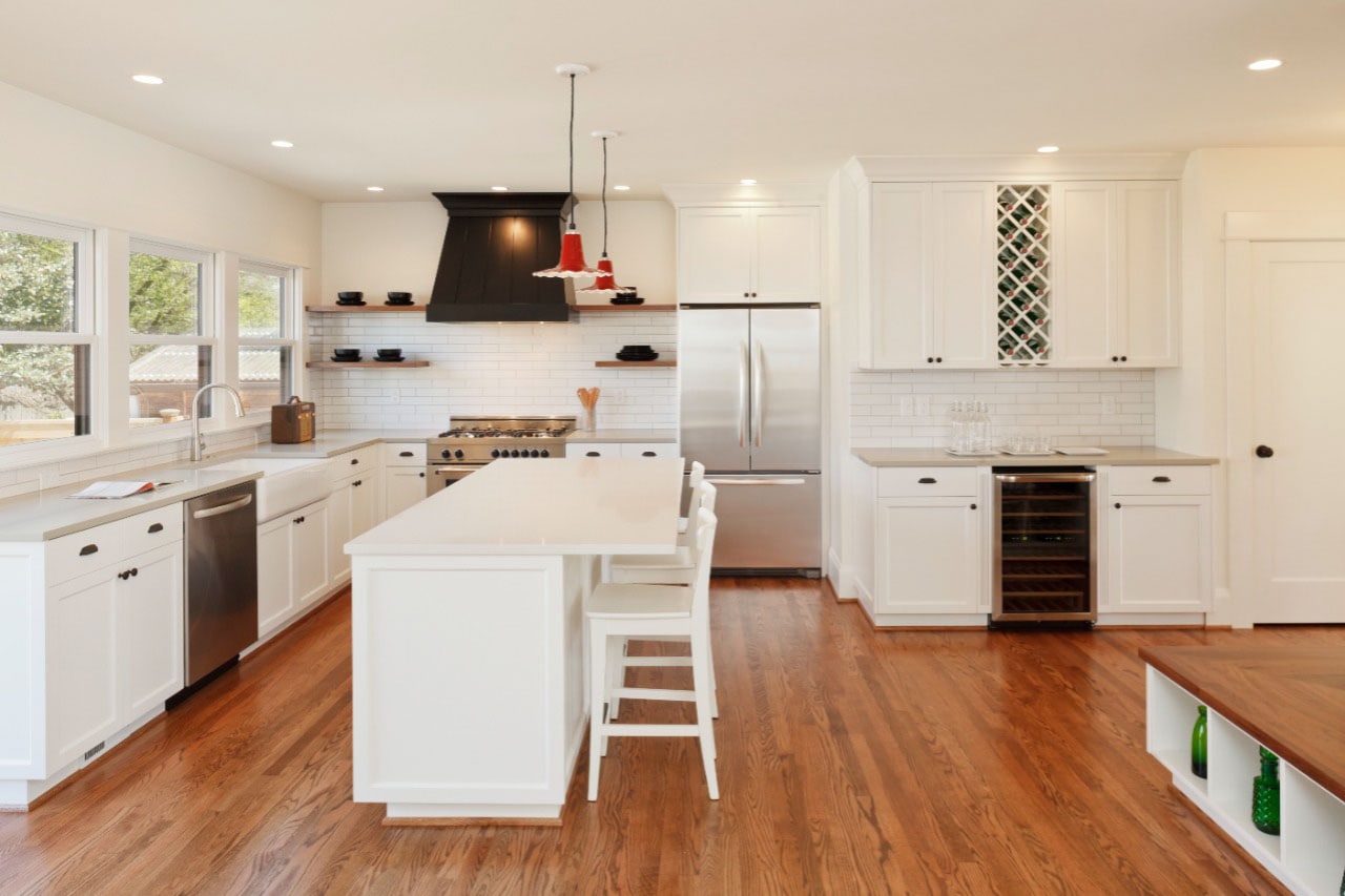 spacious white kitchen 