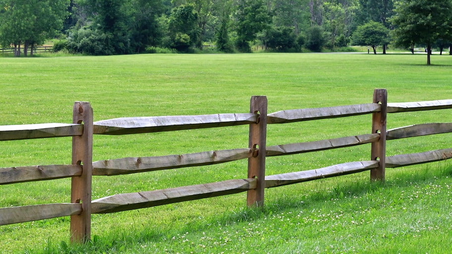 recently built split rail fence on grass field