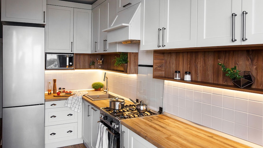 A stylish kitchen with under cabinet lighting